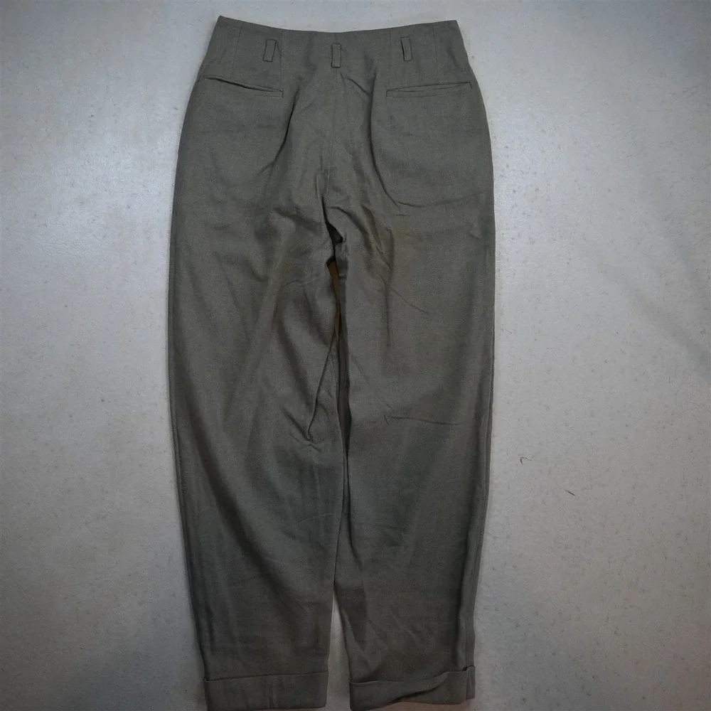 Vtg 1940s 1950s 30x32 Gray Flannel Wool High Waist Pleated‎ Baggy Dress Pants